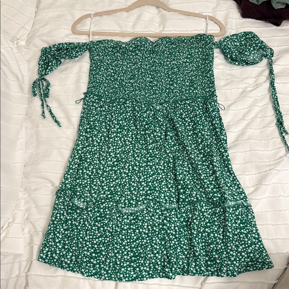 Lulu's Green Floral Off-Shoulder Dress